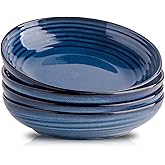 HASENSE Ceramic Pasta Bowls Set of 4, 32 Ounce Salad Serving Bowls for Kitchen, 8.7 inch Large Shallow Bowls for Pasta Salad Dinner Soup, Microwave Dishwasher Safe, Blue