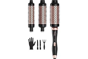 FARERY Thermal Brush Set, 3 in 1 Ceramic Curling Wand, Thermal Round Brush for Blowout Look, Fast Heating Brush, 3 Interchangeable Hair Brush Curling Iron for All Hair, Dual Voltage