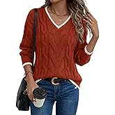 LaGracia Women's Oversized Cable Knit V Neck Sweaters Trendy Color Block Sweater Pullover 2026