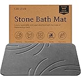 Stone Bath Mat Diatomaceous Earth Shower Mat Non-Slip Super Absorbent Diatomite Stone Bath Mats for Bathroom Floor Quick Drying Natural Easy to Clean(Dark Gray, 23.6''×15.4") (Feather-Dark Gray)