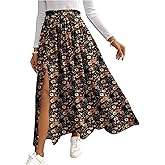 SOLY HUX Women's Floral Skirts High Waisted Split Swing Flowy Boho Vacation Long Skirt