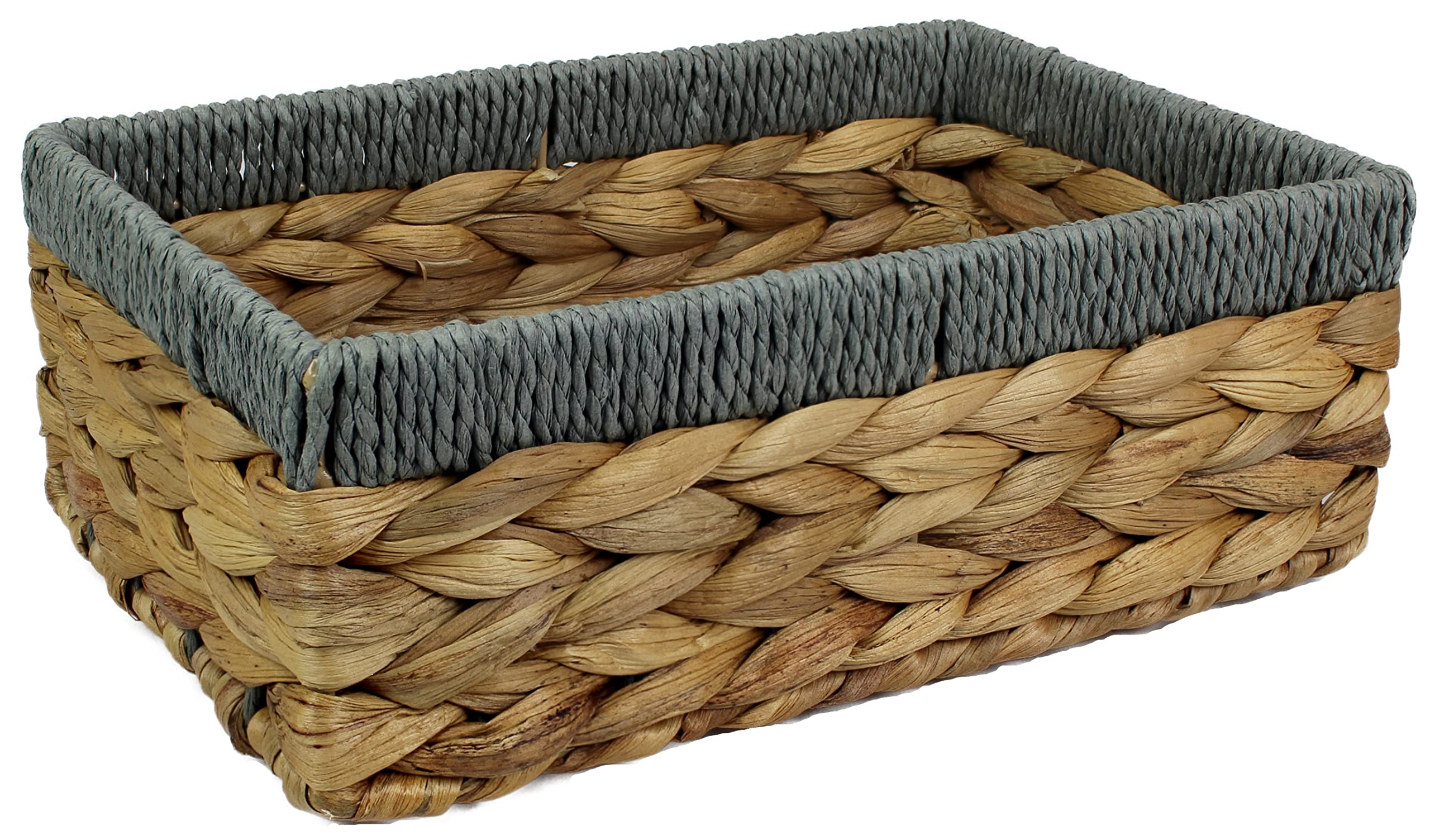 Rectangular Water Hyacinth Small baskets for storage Natural and Grey wicker basket shelves open Decorative gift box Small bathroom mini tray makeup bathroom Kitchen organiser (Medium 28cm, 1x Basket)
