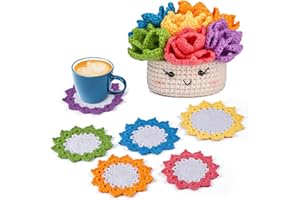 Hssugi Crochet Kit for Beginners, 6PCS Crochet Starter Kit, Potted Plant Coasters Crochet Kit with Step-by-Step Video Tutorials, Crochet Hooks, Learn to Crochet Kits for Adult Beginners