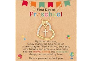 ESPVO First Day of Preschool/Kindergarten/1st Grade/2nd Grade/Back to School Necklace, Heart Cross Stuff Jewelry Gifts