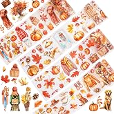 JarThenaAMCS 39.2 Ft Fall PET Washi Tape Autumn Orange Transparent Adhesive Masking Tape for Cut & Use as Thanksgiving People Stickers Scrapbook Journal DIY Crafts Wrapping,4 Rolls