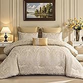 ALPHA HOME Queen Size Jacquard Bedding Comforter Set - All Season Luxurious Elegance With Cushion (1 Comforter, 2 Pillow Shams, 2 Euro Shams)