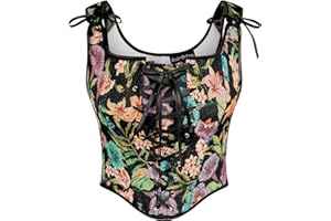 Scarlet Darkness Corset Tops for Women Renaissance Lace Up Floral Overbust Boned Bustier Bodice