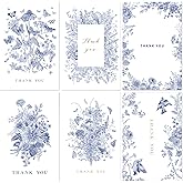 Blue Flowers Thank You Cards with Envelopes (24 pack 4"x6") - Floral Thank You Cards with Adhesive Envelope & Matching Stickers - Gifts for Birthday, Wedding, Bridal Showers, Baby Showers (Blue)