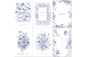 MYSELECT Blue Porcelain Flowers Thank You Cards with Envelopes (24 pack 4"x6") - Floral Thank You Cards with Adhesive Envelope & Matching Stickers - Gifts for Birthday, Wedding, Bridal Showers, Baby Showers (Blue)