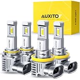 AUXITO H11 9005 Light Bulbs Combo, 60000LM 900% Super Brighter, 6500K Cool White, 1:1 Mini Halogen Size H9 H8 &amp; 9005 HB3 Light, Plug and Play, Pack of 4