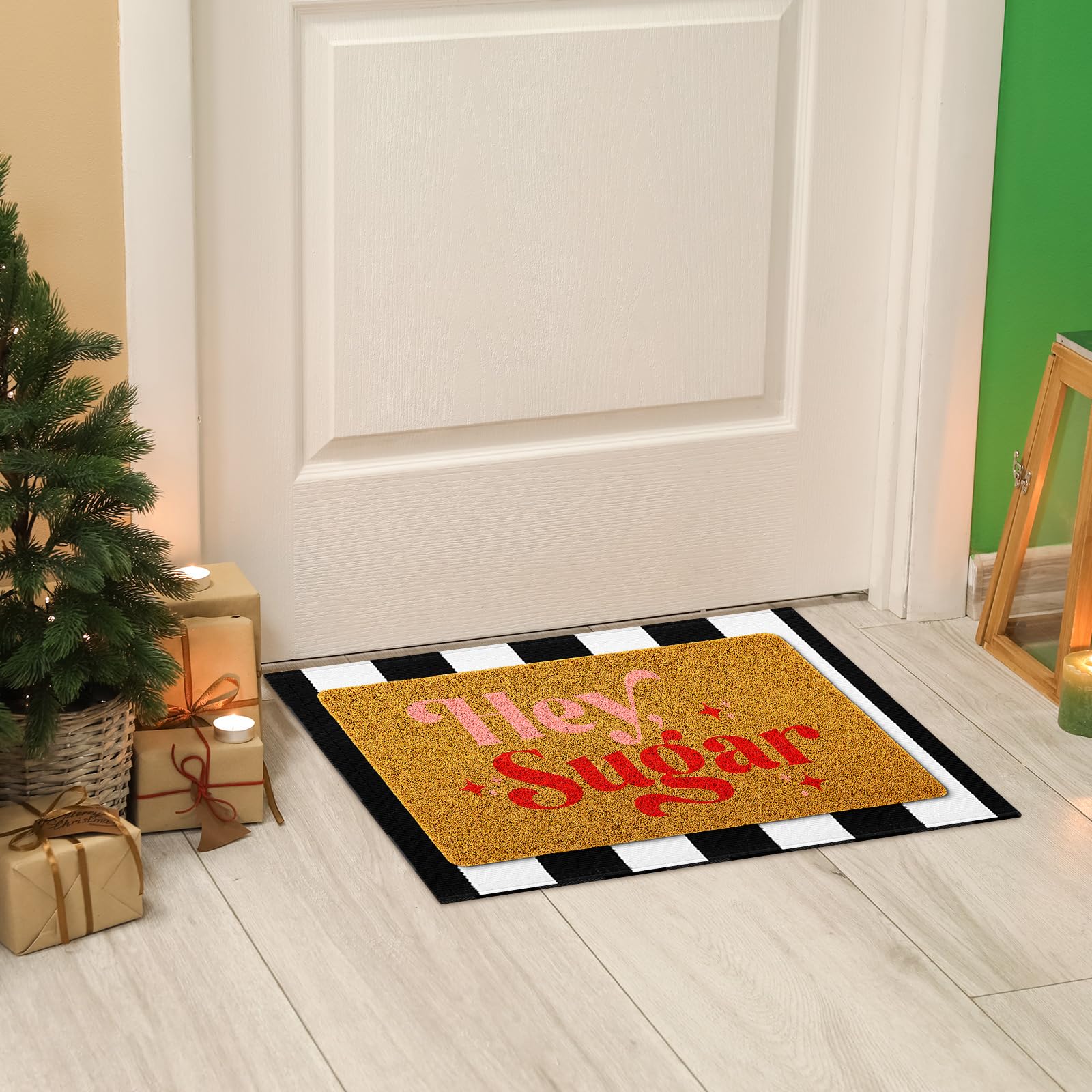Duraaamo Set of 2 Hey Sugar Doormat Valentine‘s Day Welcome Door Mat Black and White Striped Doormat with Non Slip Rubber Backing Rug for Home Bathroom Kitchen Entrance Front Door - Image 5