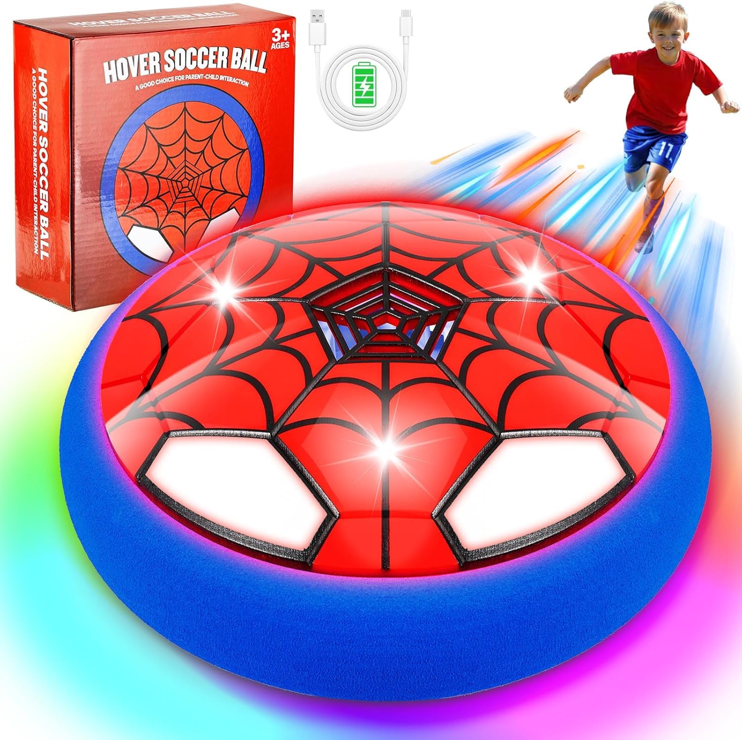 Spider Hover Football Gifts for 3-8 Year Old Boys,LED Rechargeable Football Toys for 4 5 6 7 8 Year Old Kids,Air Power Indoor Foam Football Games,Xmas Birthday Gifts for 3-12 Year Old Boys Girls — image 1