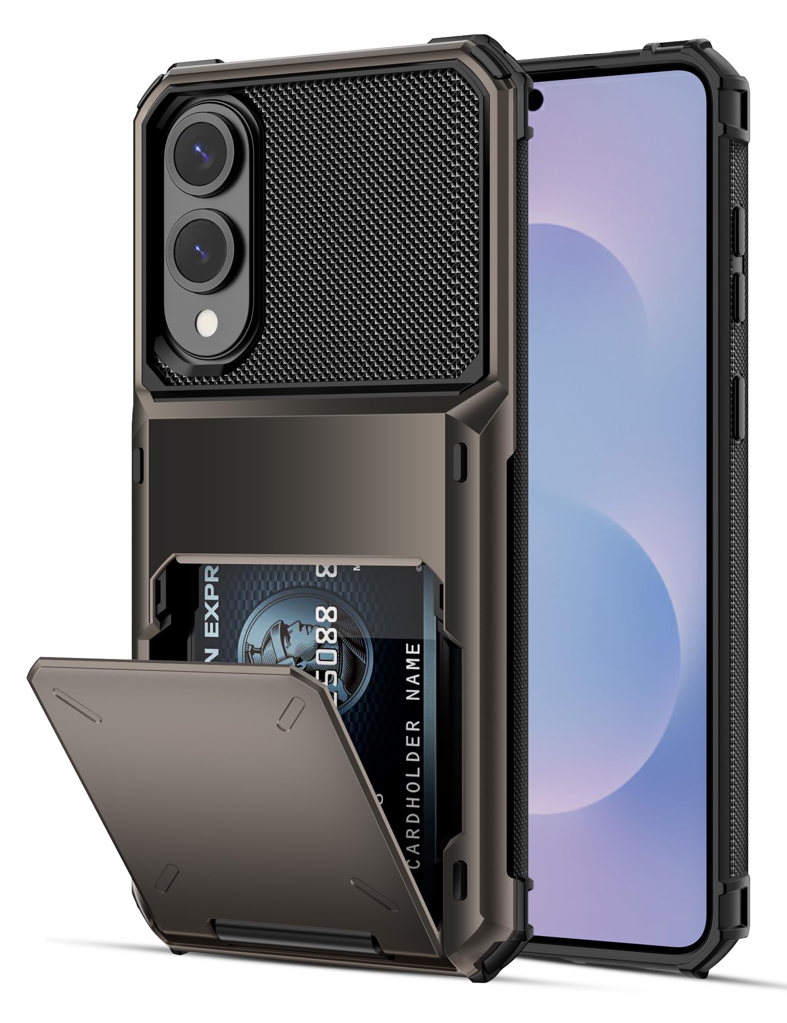 COOYA Wallet Case for Samsung Galaxy S25 Edge 6.7'' Gunmetal, 3-5 Credit Cards Holder, Slot Flip Cover Back Pocket, Dual Layer Protective Hard Shell+Soft TPU Rubber Inner, Bumper Armor, Non-Slip, Men