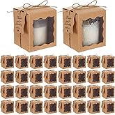 Lemecima 50 Set Candle Gift Box Transparent Gift Packaging Box for 4-10 oz Candles 50 Paper Thank You Tag with Ropes for Wedding Birthday Baby Shower Party Favor, 3.35 x 3.35 x 3.94 in (Brown)