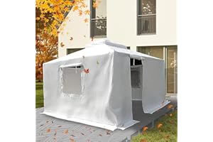 DOMI OUTDOOR LIVING Domi 10' x 12' Universal Winter Gazebo Cover, All Season Waterproof Enclosed Cover with Sidewalls & Ventilated Mesh Windows, All-Weather Outdoor Cover for Hardtop Gazebos, White