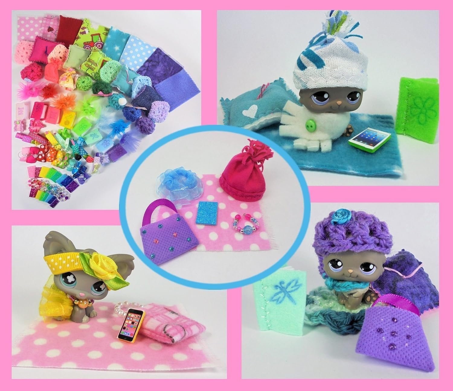 + Littlest Pet Shop LPS 6 PC Clothes Accessories Custom Lot 2 Bows 2