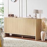 CuisinSmart 58 Inch Modern Sideboard Buffet Cabinet with Fluted 4 Doors and Adjustable Shelves, Credenza Coffee Bar TV Console Cabibet with Storage for Kitchen Dining Living Room- Natural