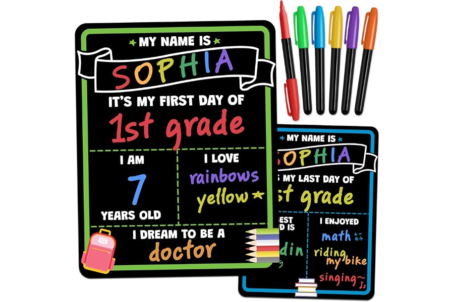 First Day of School Sign Board with Liquid Chalk Markers - 14”x11” Double-Sided & Reusable Board - My First and Last Day - Back to School Supplies - First Day of Kindergarten Preschool