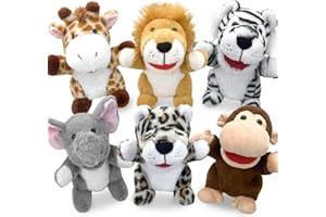 JUSTQUNSEEN 6Pcs Hand Puppet Animal Puppets,10”Puppets for Kid Plush Jungle Animal Puppet Set, Multicolor Puppets with Movable Mouth Puppets Hand Puppet for Storytelling and Role Play(Jungle Animals