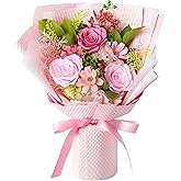 Cyrabota Preserved Flowers Bouquet with Vase Pink Real Roses, Last 1-3 Years Forever Roses, Eternal Flowers Valentine's Day Gifts for Her Women Wife,Mother Day Gift