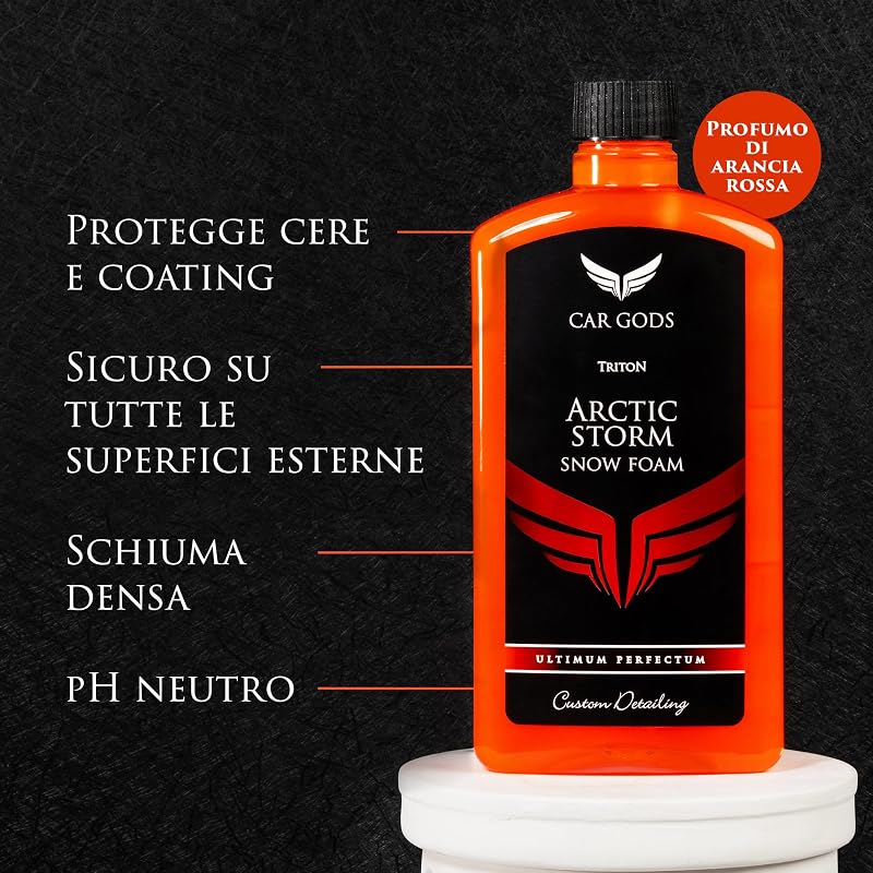 Triton Arctic Storm Snow Foam 500 ml, Shampoo Auto pH Neutro, Non Stripping, Scioglie Sporco Ostinato, per Idropulitrici, Auto e Moto, Profumo Arancia Rossa