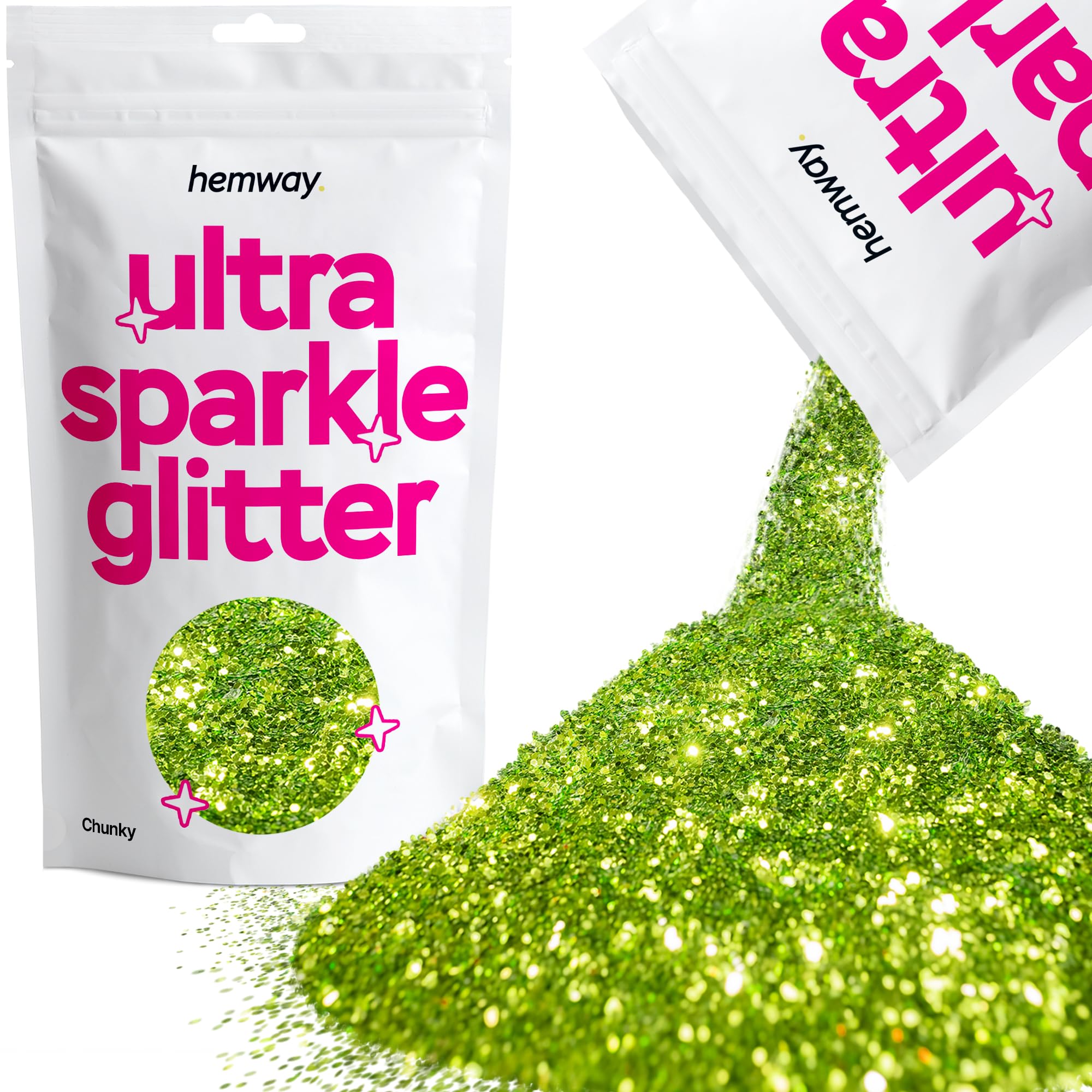 Hemway Ultra Sparkle Glitter Lime Green 100g Chunky | Glitter for Arts & Craft, Makeup, Nail Art, Crafting, Card Making, Sparkle Decoration — image 1