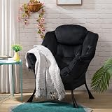 HollyHOME Armchair With Footstool Velvet Black Steel Frame 500lbs view 3