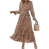 BTFBM Womens Dresses Spring Clothes 2026 V Neck Floral High Waist Ruffle Wedding Guest Cocktail Boho Long Sleeve Dress