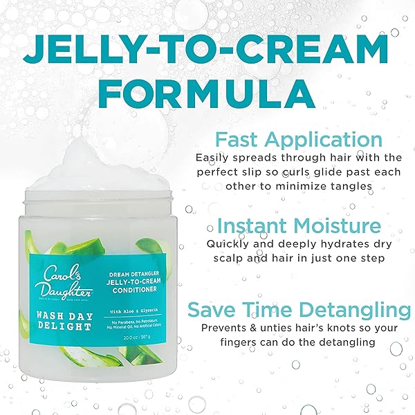 CAROL’S DAUGHTER WASH DAY DELIGHT DETANGLING JELLY-TO-CREAM CONDITIONER WITH GLYCERIN AND ALOE, PARABEN-FREE FOR MOISTURE, HYDRATION AND SHINE, MOISTURIZING, CURLY HAIR, 20 OZ