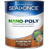 Seal-Once Nano+Poly Wood Sealer and Waterproofer, Clear, 1 Gallon | With Polyurethane, Water-based, Low-VOC, Waterproofer &amp; Stain, For Decks, Fences &amp; Log Homes