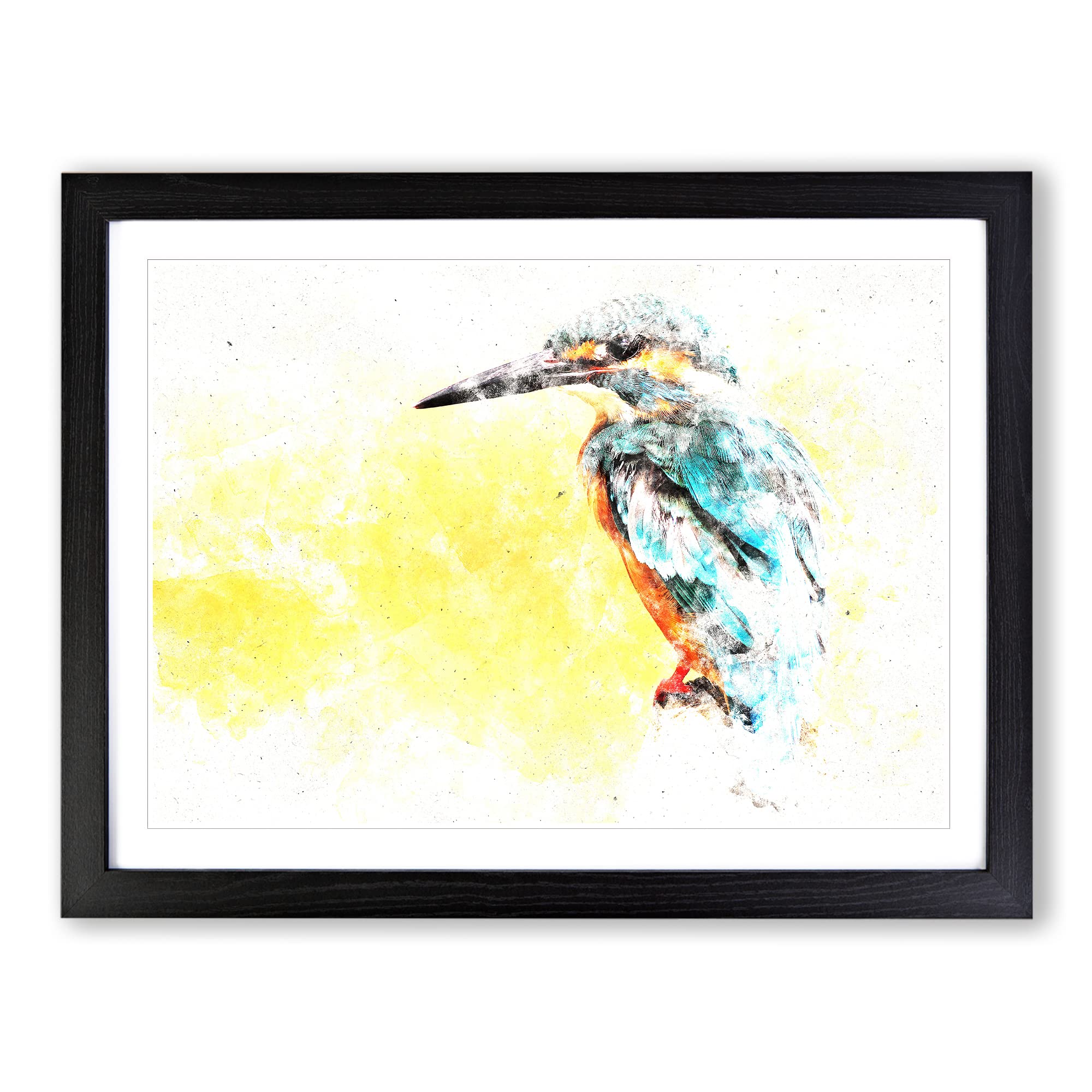 Blue Kingfisher Watercolour Modern Framed Print | A4 Black Framed Wall Art | Ready to Hang | Modern Historical Picture | Living Room Bedroom Lounge Office