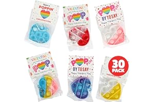 FUNETA Valentines Pop Its for Kids Classroom Exchange, 30 Pack Fidget Valentines Day Cards for Boys and Girls class, Carded Pop It Keychain Valentines for School Classmate Valentines Gifts