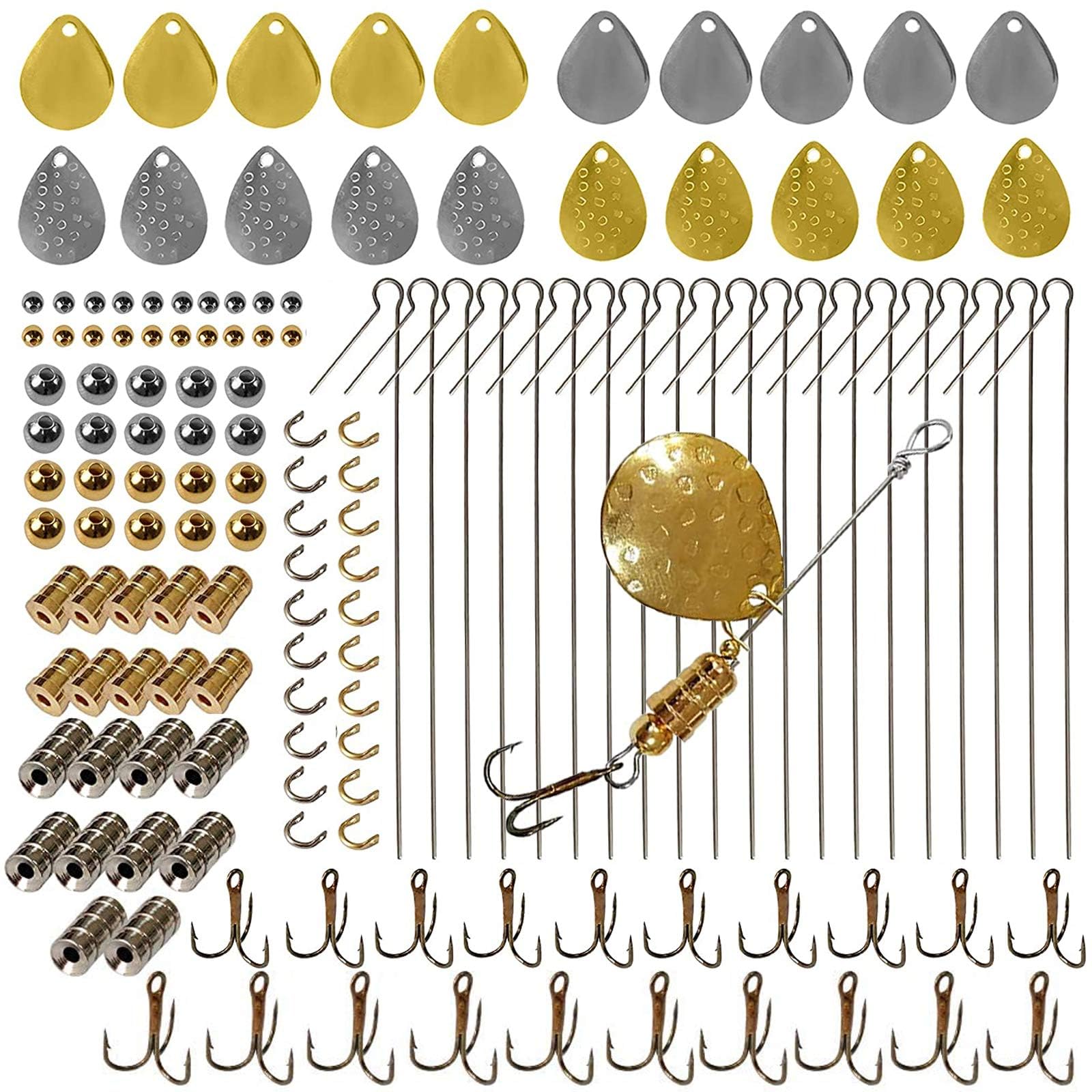 140pcs Fishing Lure Making Kit Spinner Making Kit Spoon Rigs Spinnerbaits DIY Acceessoires Shaft Clevis Treble Hooks Beads Craft Fishing Lure DIY Gear
