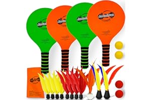 Jazzminton Paddle Game Select Double Badminton Set 4 Rackets - Beach Games for Kids Teens Adults and Family Games -Outdoor Games for Lawn, Yard, Tailgating, Camping Games
