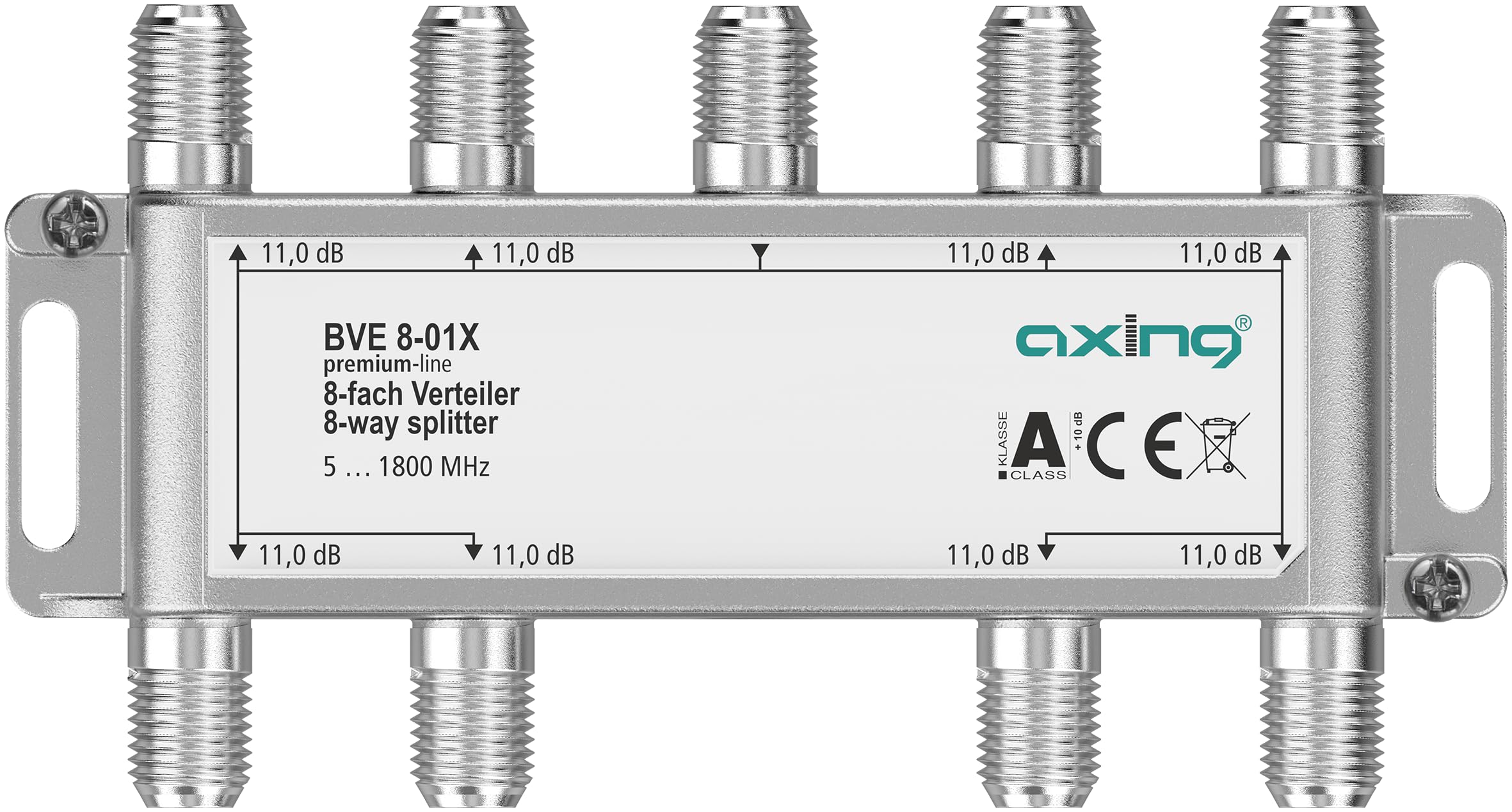 Axing BVE 8-01X 8-Way Splitter 11 dB 5-1800 MHz TV Data Internet Cable TV