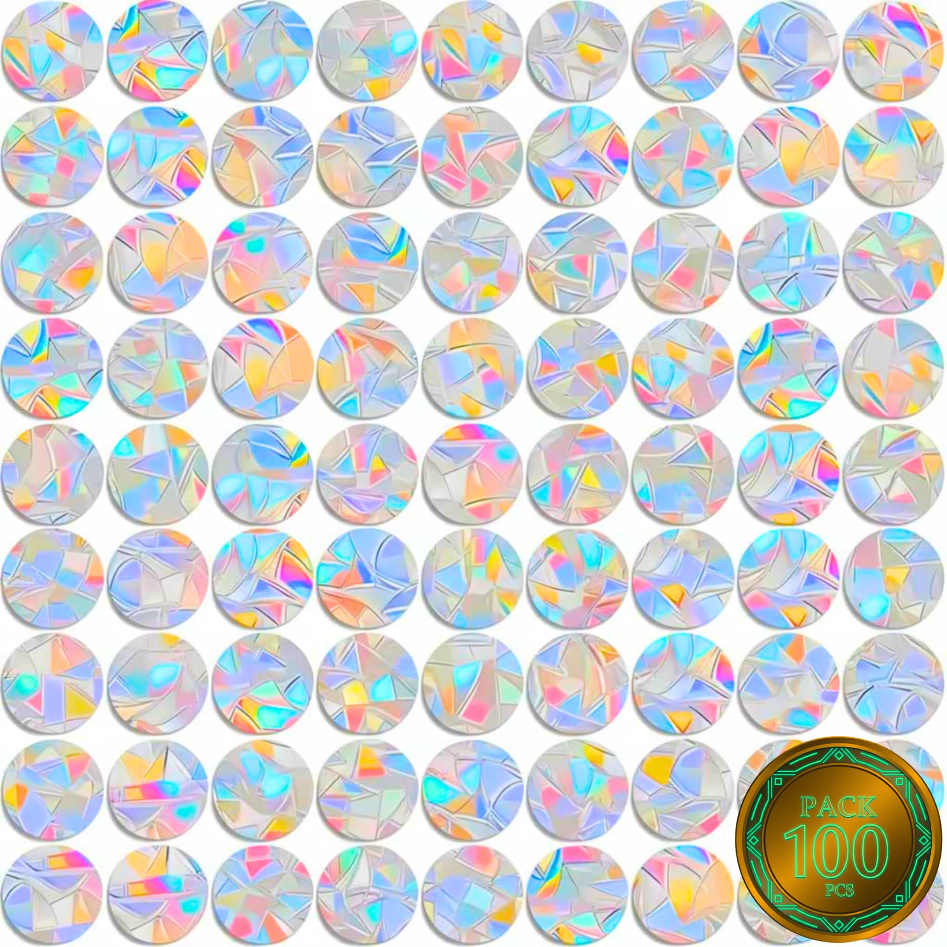 Photo 1 of 100 PCS Circle Clings - Anti-Collision Window Decals to Save Birds,Non Adhesive Prismatic Vinyl Window Clings, Rainbow Stickers