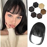 Carendia Clip in Bangs for Women - 100% Real Human Hair Wispy Bangs Hair Clip with Temples Hairpieces Fake Bangs for Daily Wear (Natural Black, Wispy Bangs)