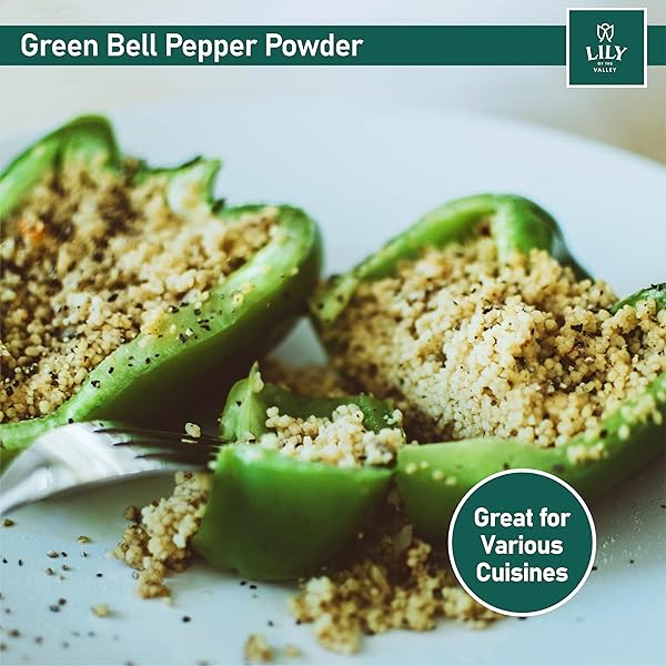 LILY OF THE VALLEY GREEN BELL PEPPER POWDER – GROUND PEPPER FOR COOKING – IDEAL FLAVOR & AROMA FOR SEASONING – NATURAL, VEGAN & GLUTEN-FREE – PACKED IN RESEALABLE POUCH (16OZ, 453G)- PACKAGE MAY VARY