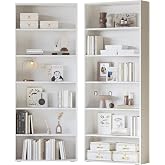 IRONCK Bookshelf and Bookcases 70" Tall, 6 Tiers Display Storage Shelves | Bookshelves Set of 2, Wood Bookcase with Open Display Shelves for Home Office, Living Room, Library, Industrial White