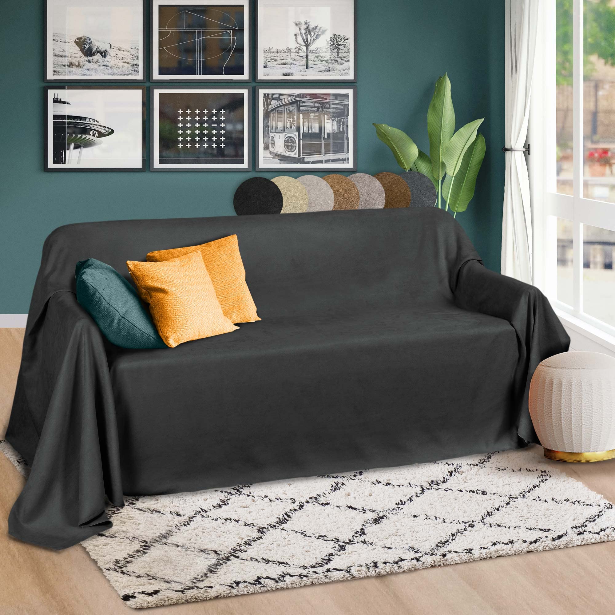 Beautissu Romantica Throw 210 x 280 cm Large Sheet Warm Suede Optic Lightweight Sofa Throw - Anthracite Blanket