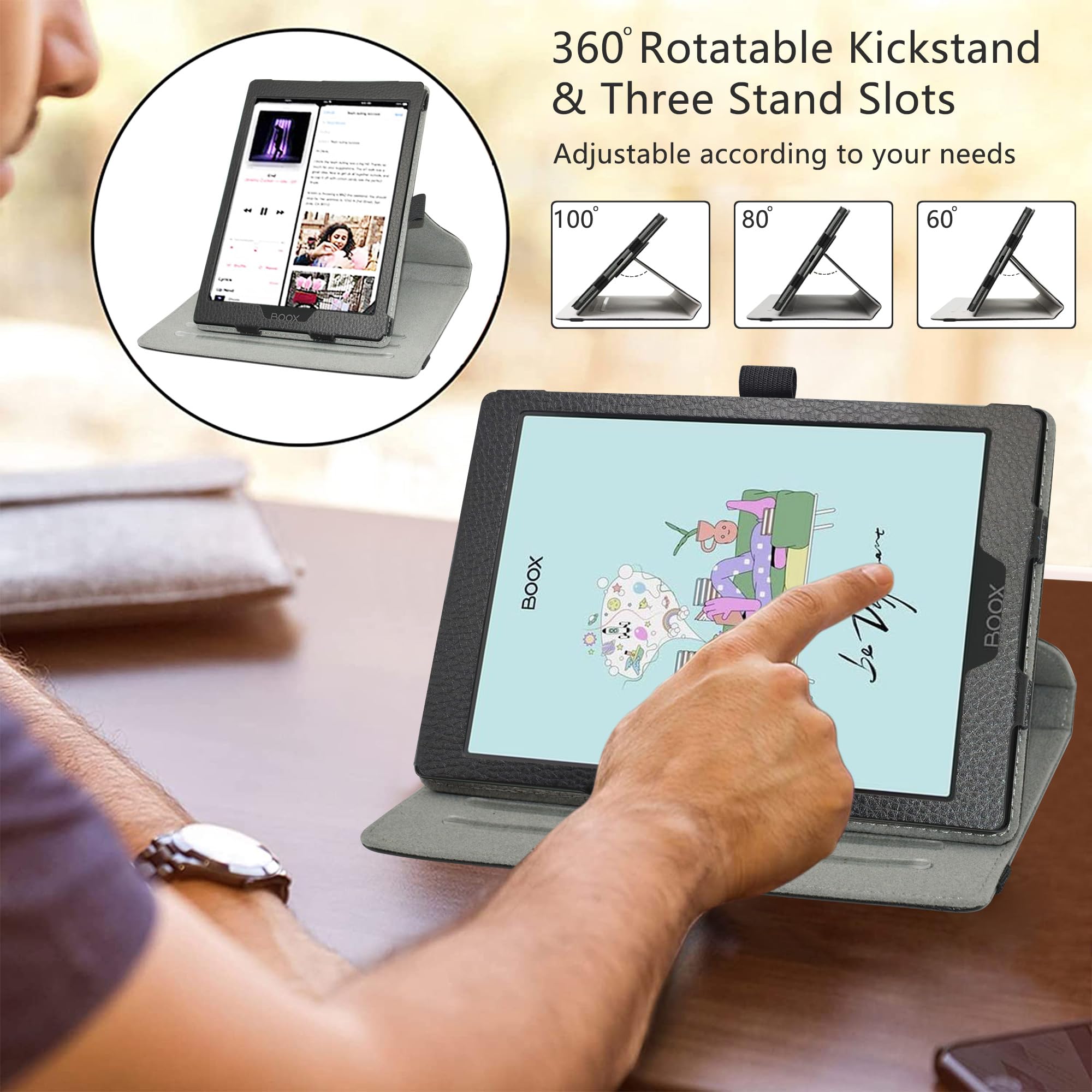 Compatible with BOOX Tab Mini C Rotation Case,360 Degree Rotation Stand PU Cover for 7.8