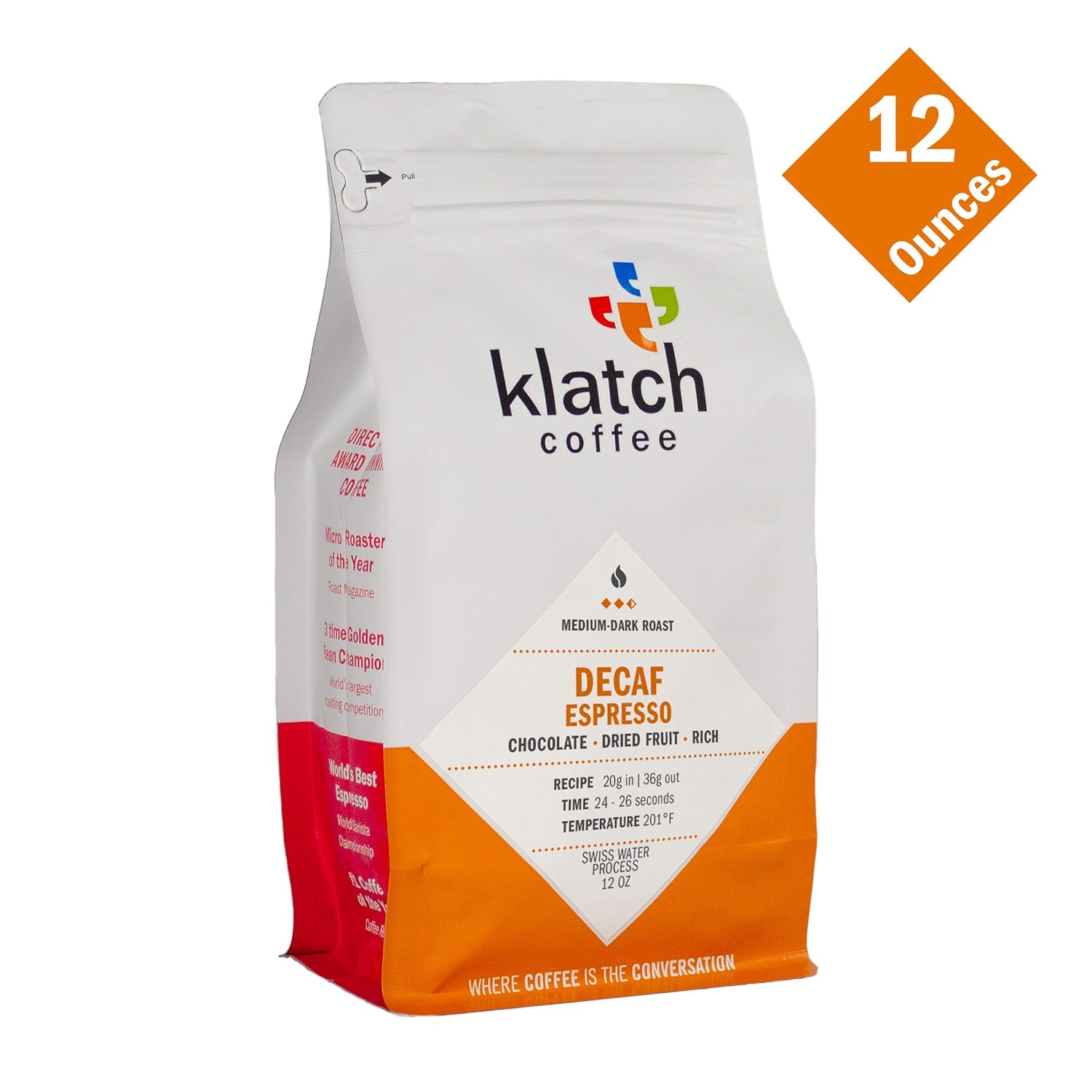 Klatch Coffee Decaf Espresso MediumDark Roast, 12 Ounces