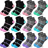 Bemeol 12 Pairs Girls Ankle Socks Kids Low Cut Ankle Socks Girls Half Cushion Athletic Sock