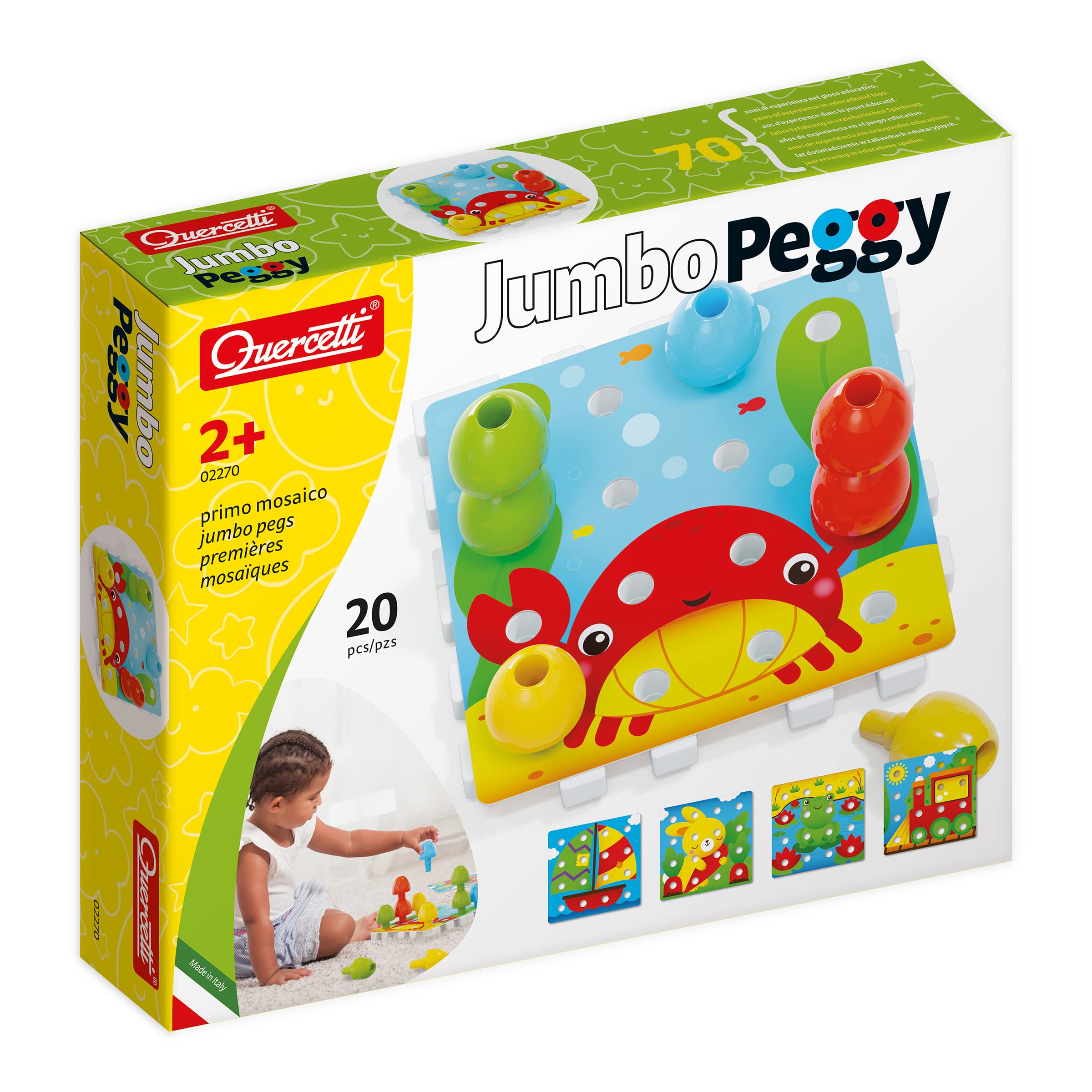 Quercetti Jumbo Peggy, Early Learning Button Art Game Construction Plugging Toy for Boys and Girls Age 2+