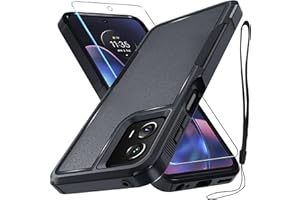 RMOCR Case Compatible with Moto G 5G 2024, Full Body Heavy Duty Rugged Shockproof Protective Phone Cover with Lanyard Strap, Tempered Glass Screen Protector, Black Matte