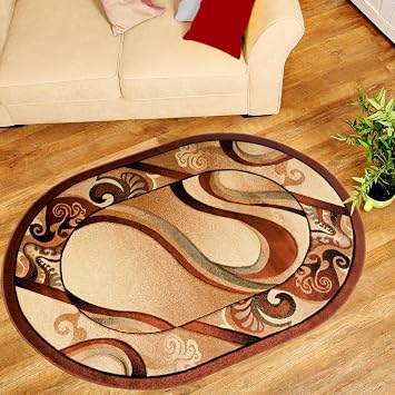 Amazon De Oval Teppich 3d In Creme Konturenschnitt Teppich