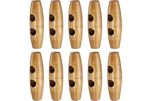 HARFINGTON 10pcs Wooden Toggle Buttons 40mm / 1.6" Wood Olive Sewing Buttons 2-Hole Wood Horn Oval Buttons Sewing Accessories