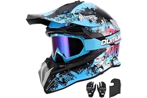 OUMURS DOT Adult Dirt Bike Helmet with Goggles Gloves & Mask Adjustable Sun Visor Motorcycle Adult ATV Helmet Off-Road Motocross Downhill Moped MX BMX for Unisex Adult-188-Blue Cowboy, L