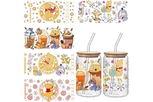 SHAWMEKEK UV DTF Cup Wrap for 16 OZ Libbey Glass Cups, 5 Sheets UV DTF Cup Wrap Transfer Stickers Suitable for Furniture Craft Wood DIY Crafts (Style 4)