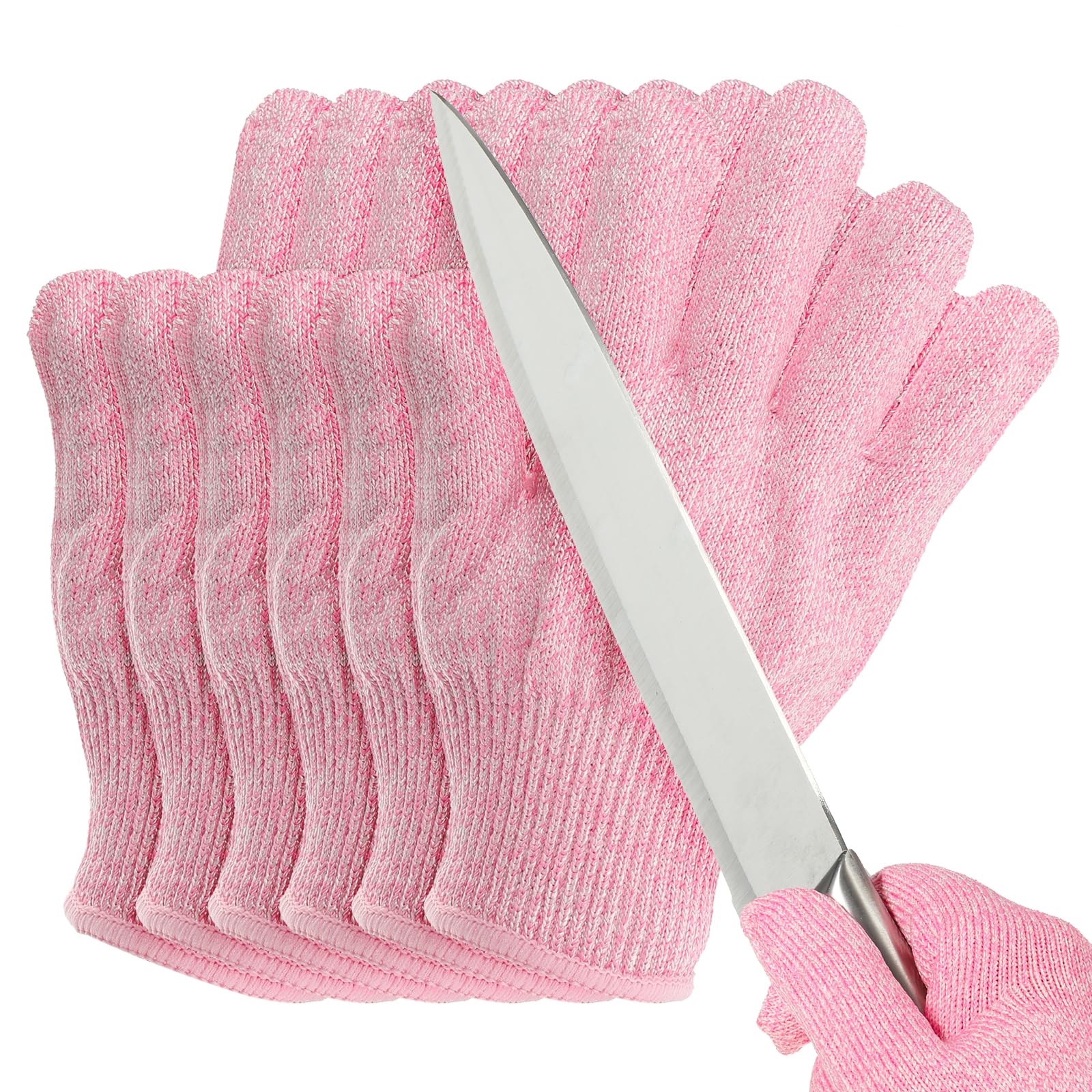 PATIKIL Cut Resistant Gloves, 6 Pair Level 5 Protection Anti Cutting Gloves Cut Proof Gloves for Kitchen Wood Carving Working, Extra Large, Pink